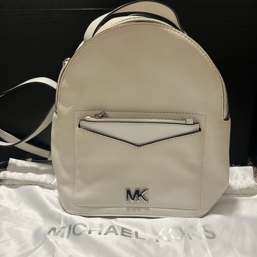 Michael Kors Mini White Backpack With Silver Hardware